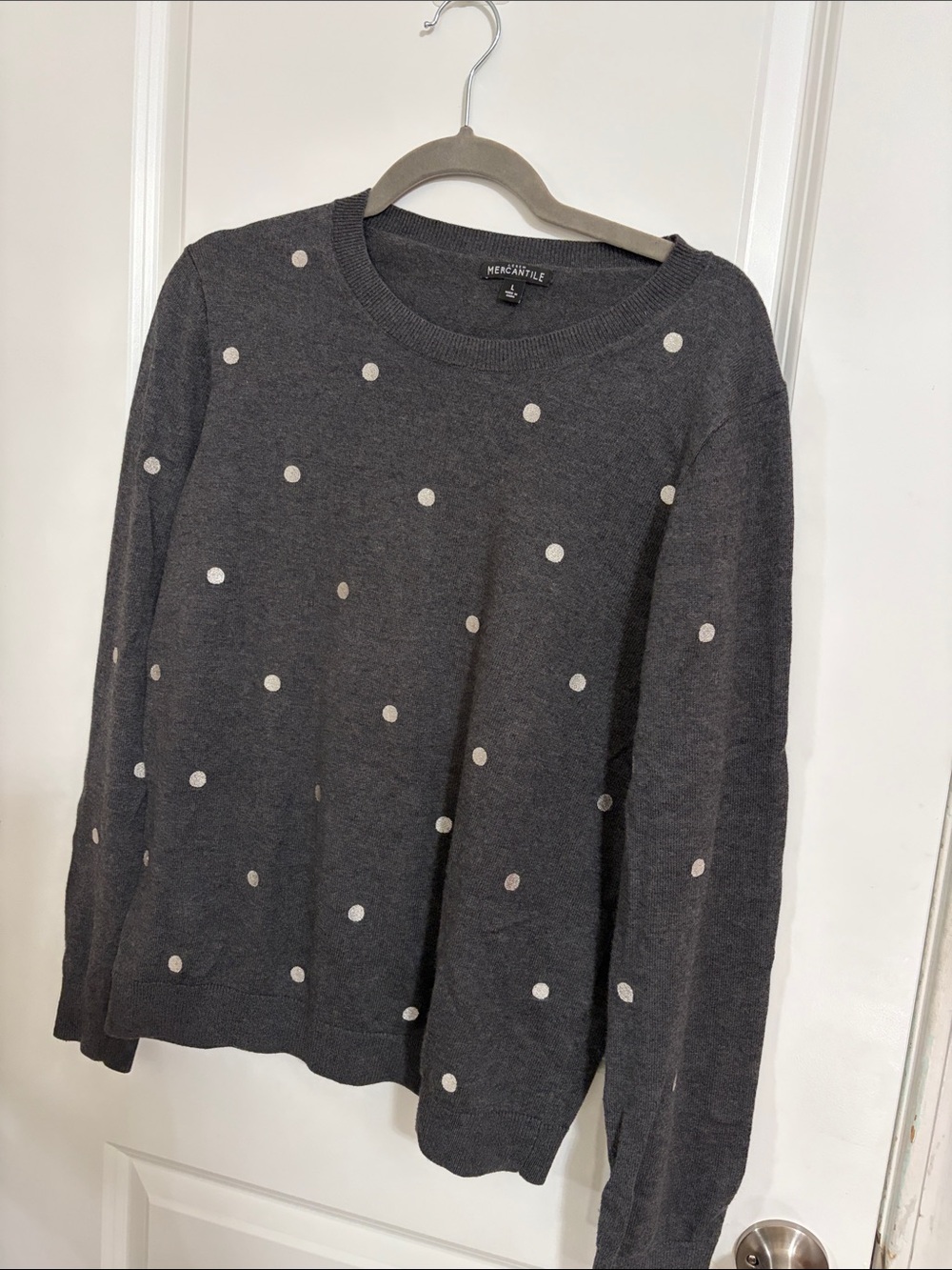 J. Crew Charcoal Gray Polka Dot Crewneck Sweater